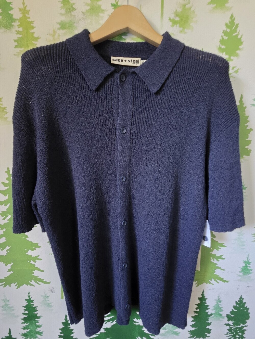 Sage + Steel Navy Button-Up Short Sleeve Knit Shirt